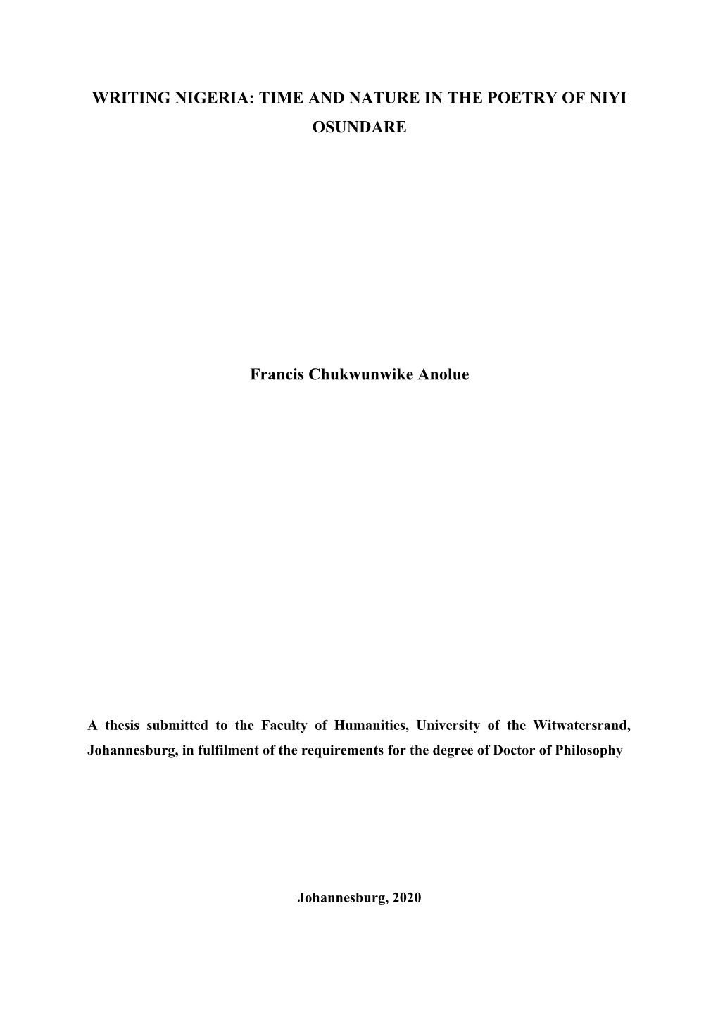 TIME and NATURE in the POETRY of NIYI OSUNDARE Francis