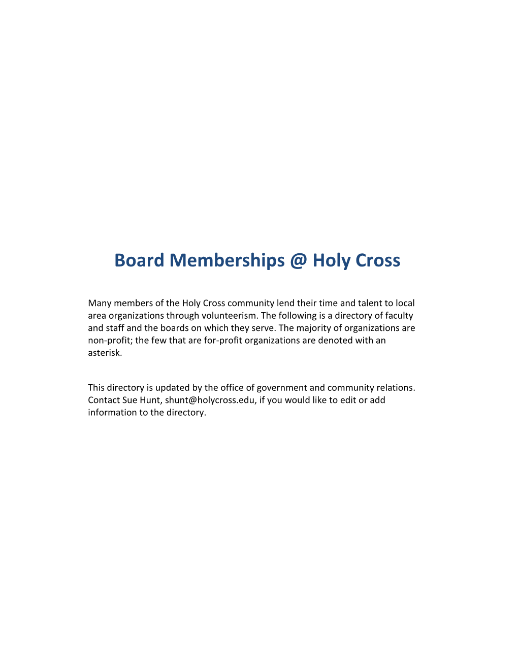 Board Memberships @ Holy Cross