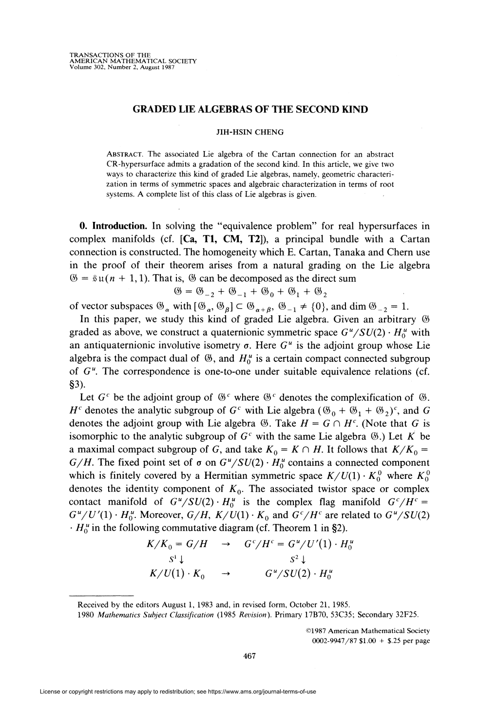 GRADED LIE ALGEBRAS of the SECOND KIND O. Introduction. In