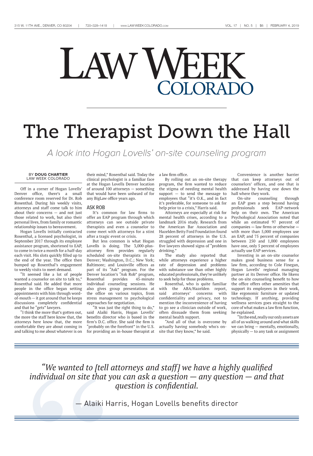 The Therapist Down the Hall a Look Into Hogan Lovells’ On-Site Counseling Program