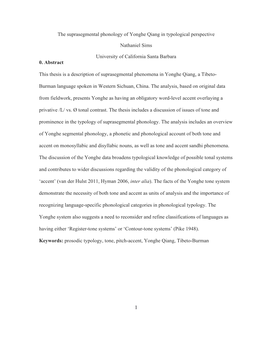 The Suprasegmental Phonology of Yonghe Qiang in Typological Perspective