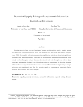 Dynamic Oligopoly Pricing with Asymmetric Information: Implications for Mergers