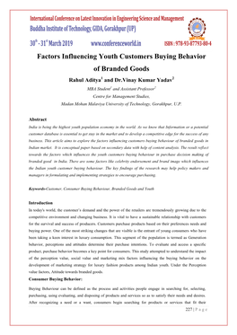 Factors Influencing Youth Customers Buying Behavior of Branded Goods