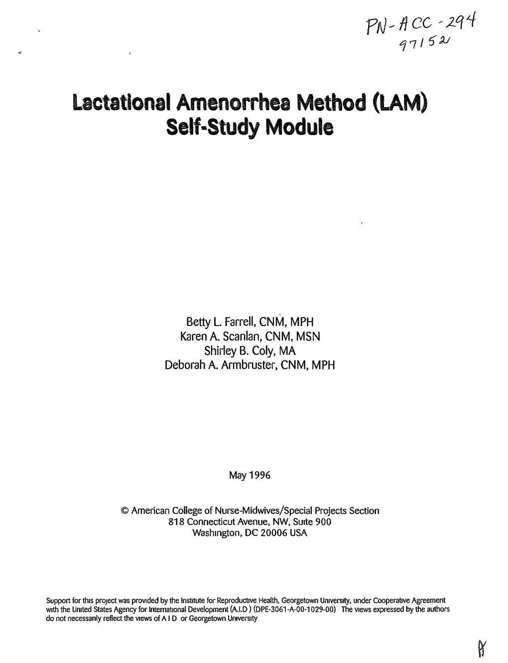 Lactational Amenorrhea Method (LAM) Self-Study Module