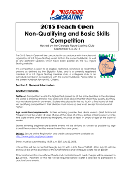 2015 Peach Open Non-Qualifying and Basic Skills Competition Hosted by the Georgia Figure Skating Club September 5-6, 2015