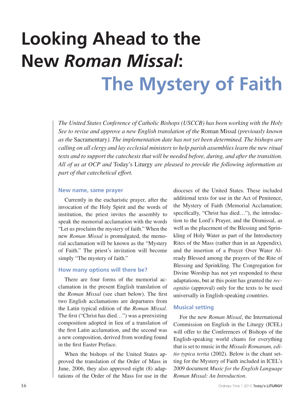 Looking Ahead to the New Roman Missal: the Mystery of Faith