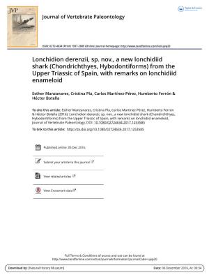 (Chondrichthyes, Hybodontiforms) from the Upper Triassic of Spain, with Remarks on Lonchidiid Enameloid