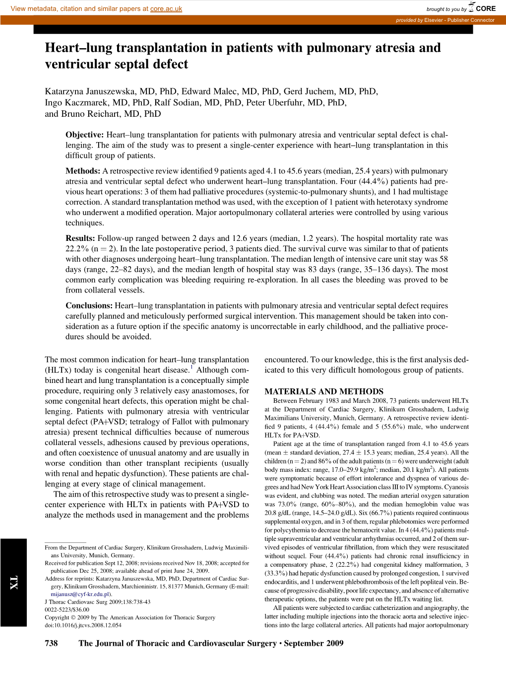 Heart-Lung Transplantation in Patients with Pulmonary Atresia And