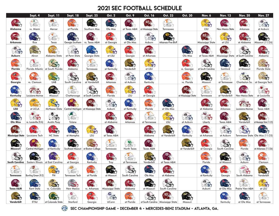 2021 SEC Football Helmet Schedule
