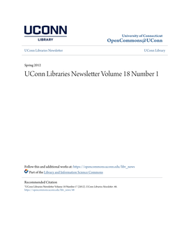 Uconn Libraries Newsletter Volume 18 Number 1