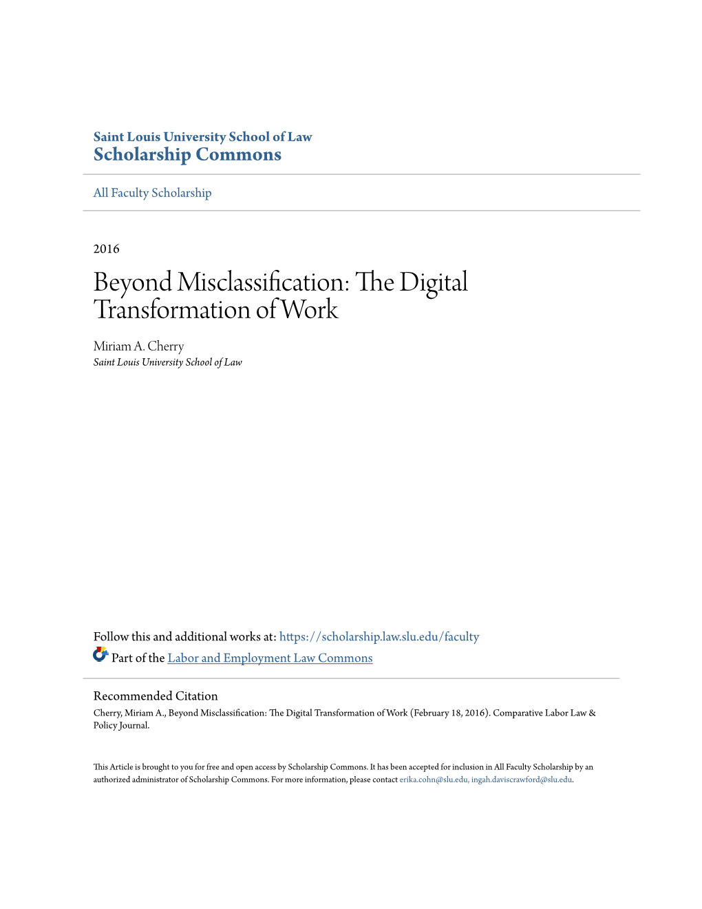 Beyond Misclassification: the Digital Transformation of Work Miriam A