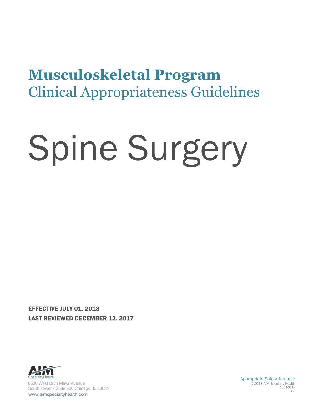 Cover Spine Surgery Guidelines Musculoskeletal Program Clinical