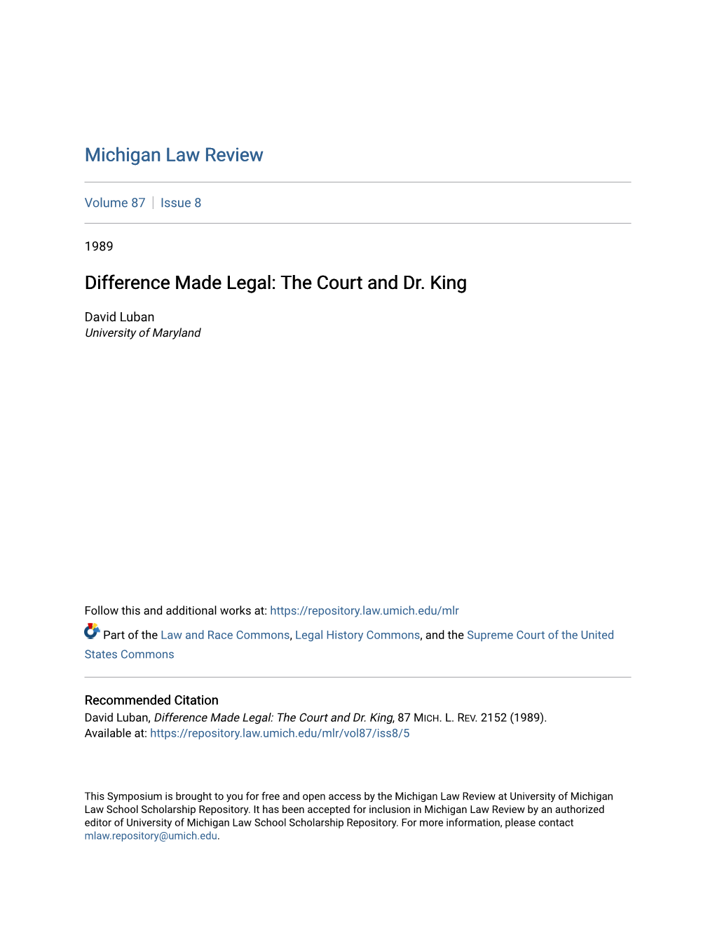 Difference Made Legal: the Court and Dr. King