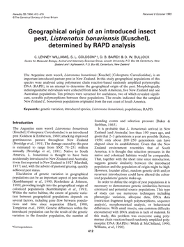 Geographical Origin of an Introduced Insect Pest, Listronotus Bonariensis (Kuschel), Determined by RAPD Analysis