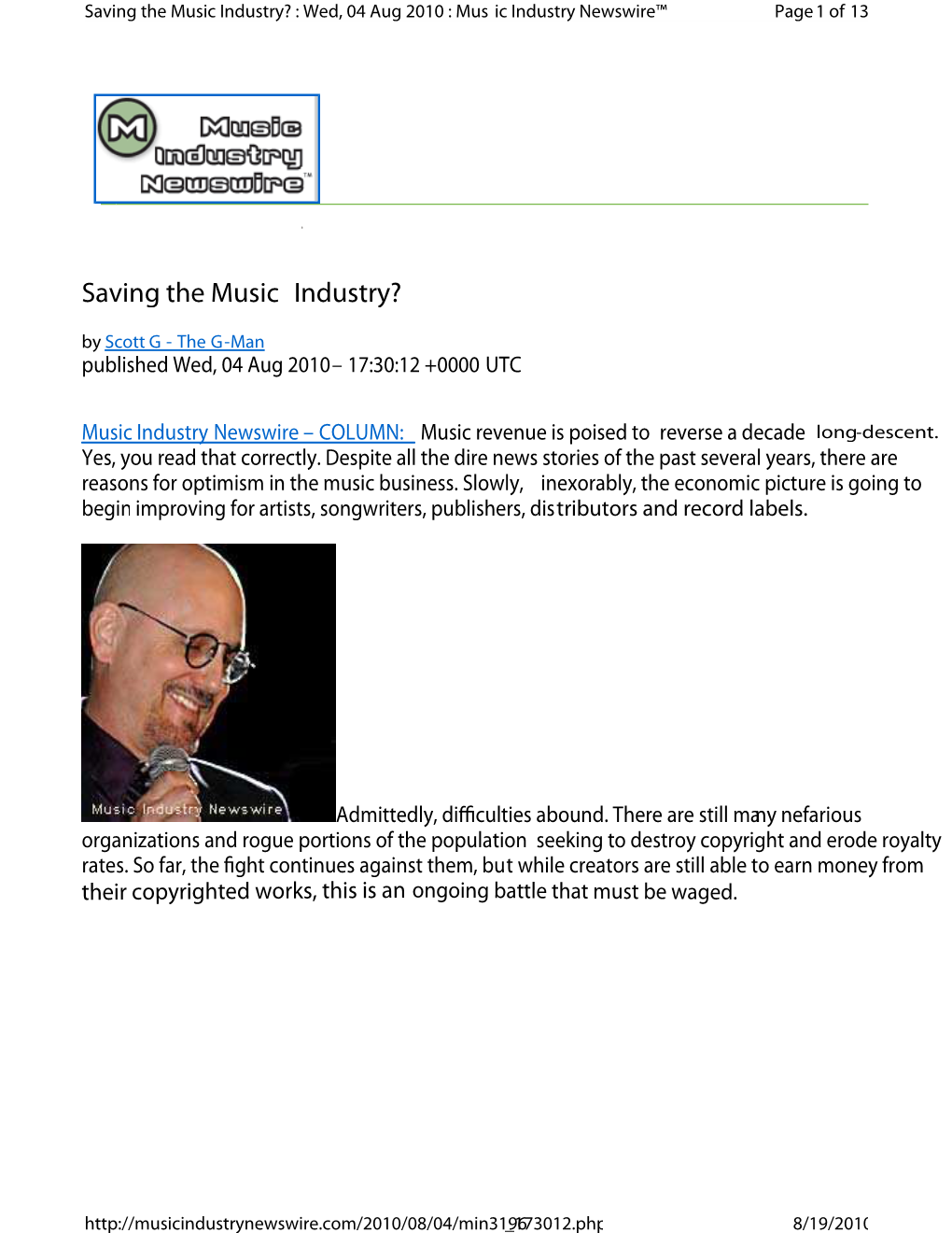 Music Industry Newswire Column