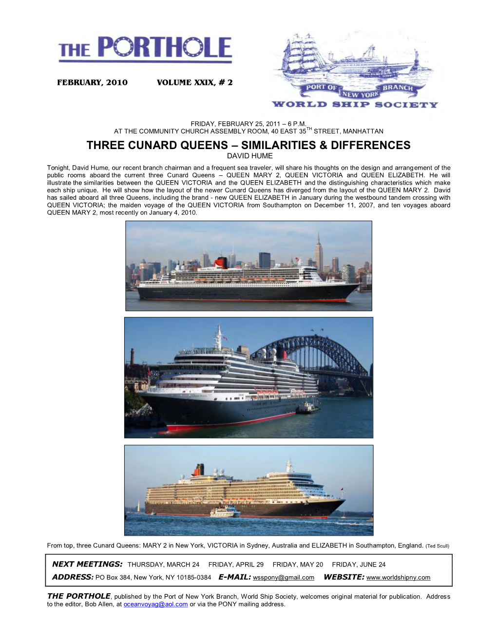 Three Cunard Queens – Similarities & Differences David Hume