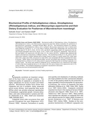 Biochemical Profile of Heliodiaptomus Viduus