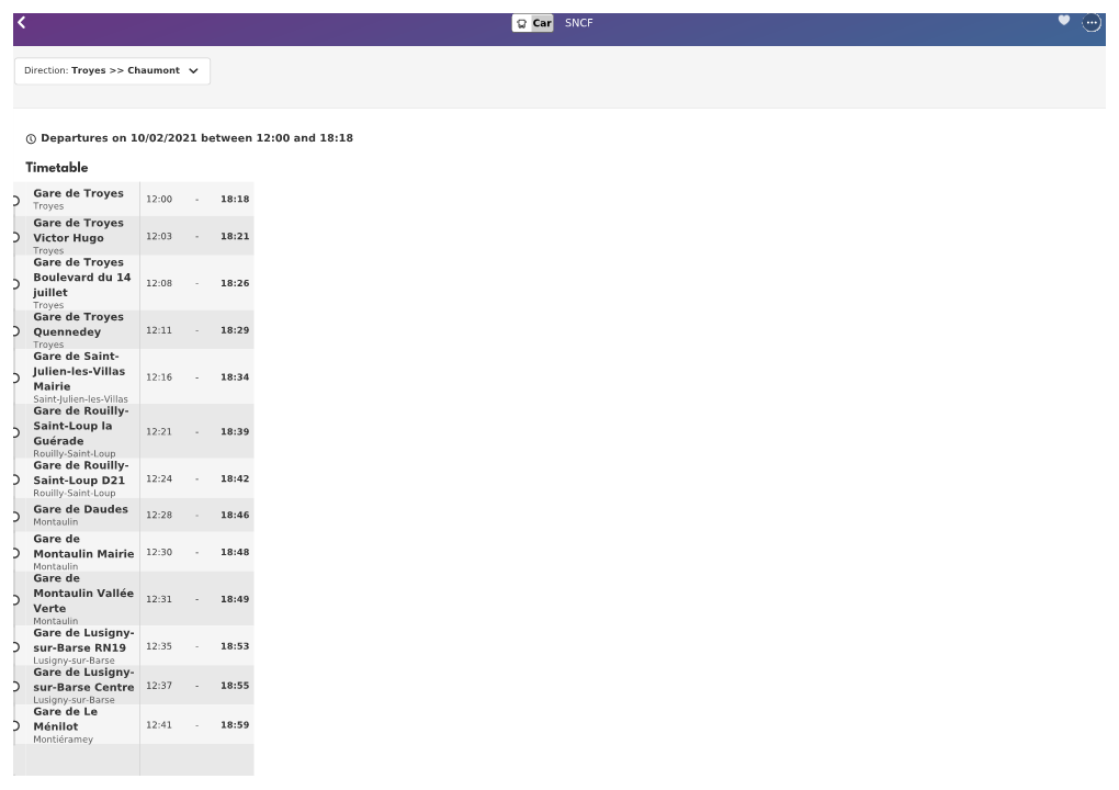 SNCF Car Show Map Departures on 05/31/2021 Between 5:50 and 19