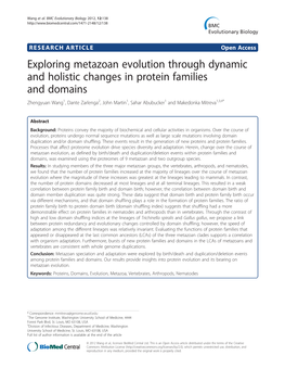 Exploring Metazoan Evolution Through Dynamic and Holistic Changes in Protein Families and Domains