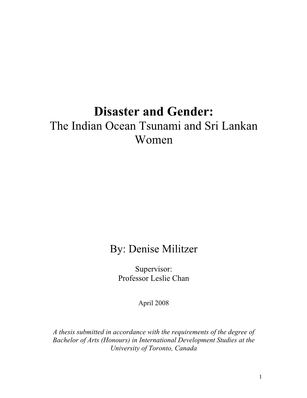 Disaster and Gender: the Indian Ocean Tsunami and Sri Lankan Women