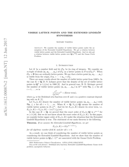 Arxiv:1612.00087V2 [Math.NT] 12 Jun 2017 Idlo Yohssi Re H Ttmn Formi Hoe St Is Theorem Main Our of Theorem