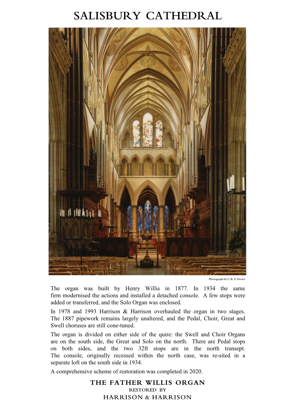 Salisbury Cathedral Specification 2020.Pdf