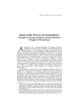 Islam in the Service of Colonialism ? Portuguese Strategy During the Armed Liberation Struggle in Mozambique
