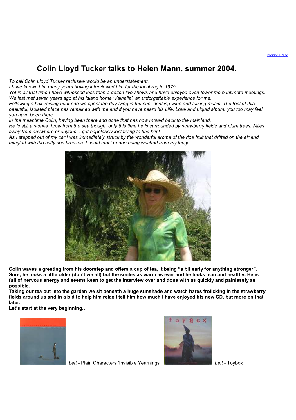 Colin Lloyd Tucker Talks to Helen Mann, Summer 2004