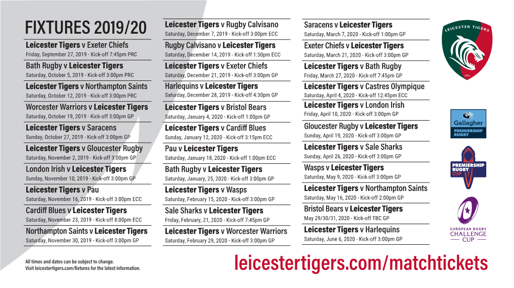 Fixtures 2019/20