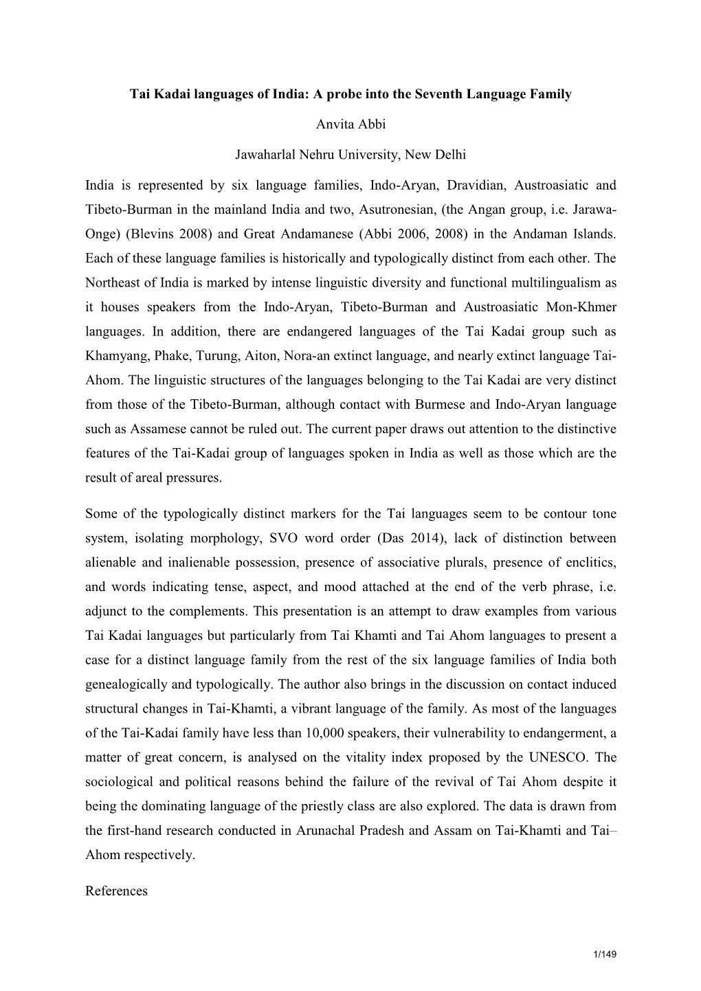 Tai Kadai Languages of India: a Probe Into the Seventh Language Family