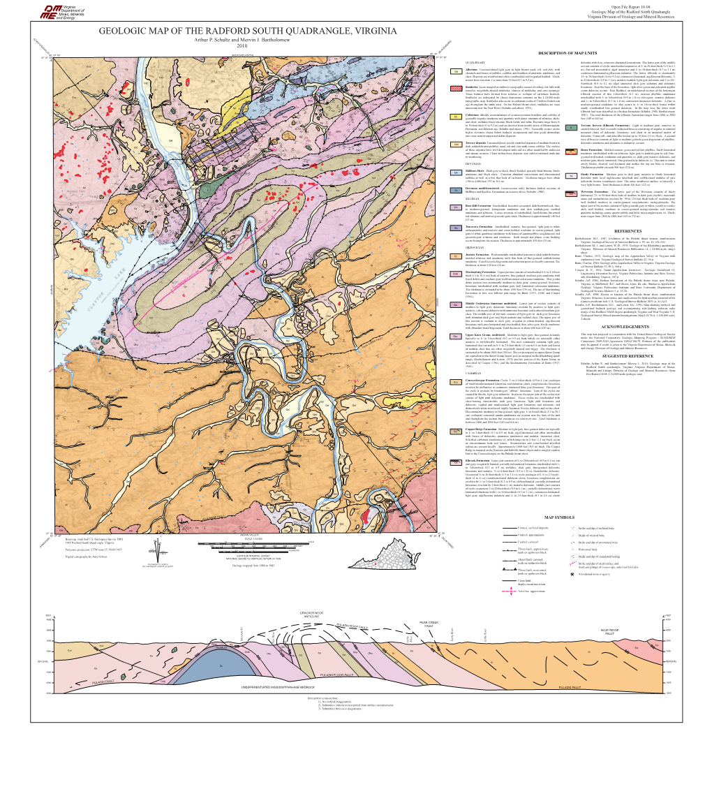 GEOLOGIC MAP of the RADFORD SOUTH QUADRANGLE, VIRGINIA (STAFFORDSVILLE) Arthur P