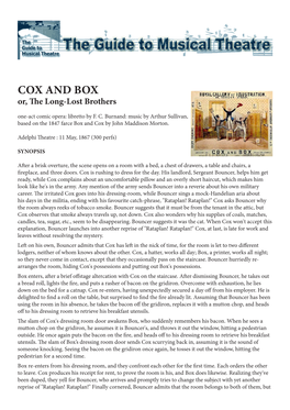 COX and BOX Or, the Long-Lost Brothers One-Act Comic Opera: Libretto by F