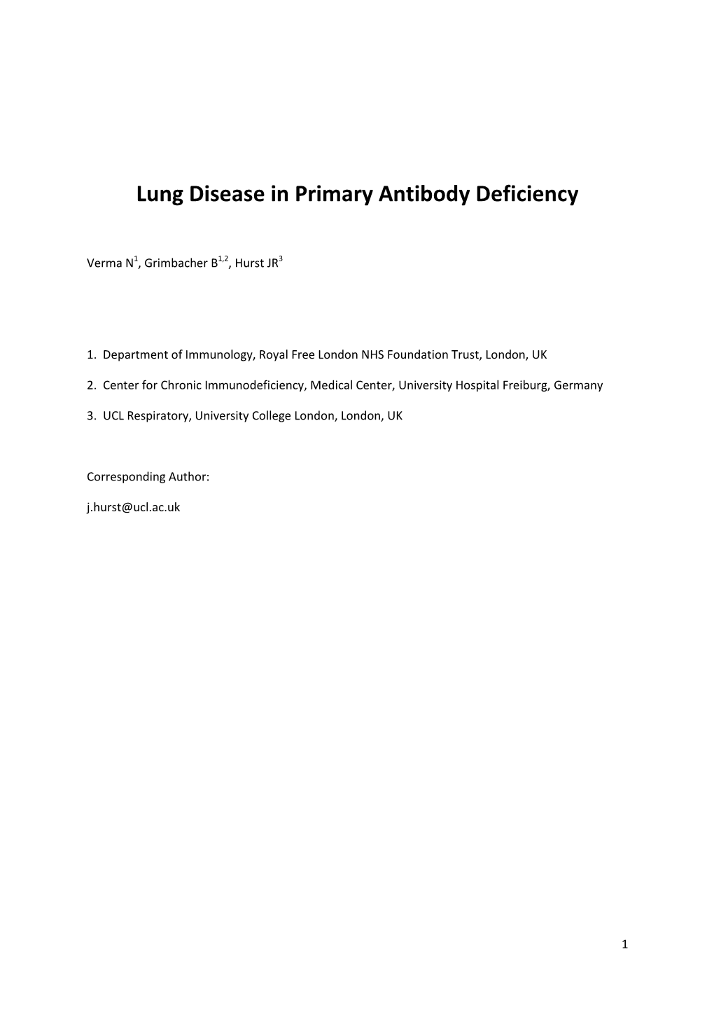 Lung Disease in Primary Antibody Deficiency