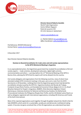 PSI Letter to the WTO Director General