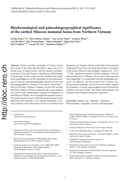 Biochronological and Palaeobiogeographical Significance of the Earliest Miocene Mammal Fauna from Northern Vietnam