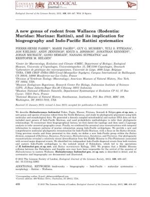 A New Genus of Rodent from Wallacea (Rodentia: Muridae: Murinae: Rattini), and Its Implication for Biogeography and Indo-Paciﬁc Rattini Systematics