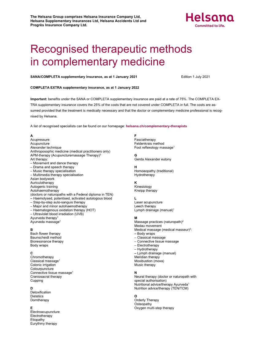 Recognised Therapeutic Methods in Complementary Medicine