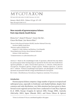 New Records of Pyrenocarpous Lichens from Jeju Island, South Korea