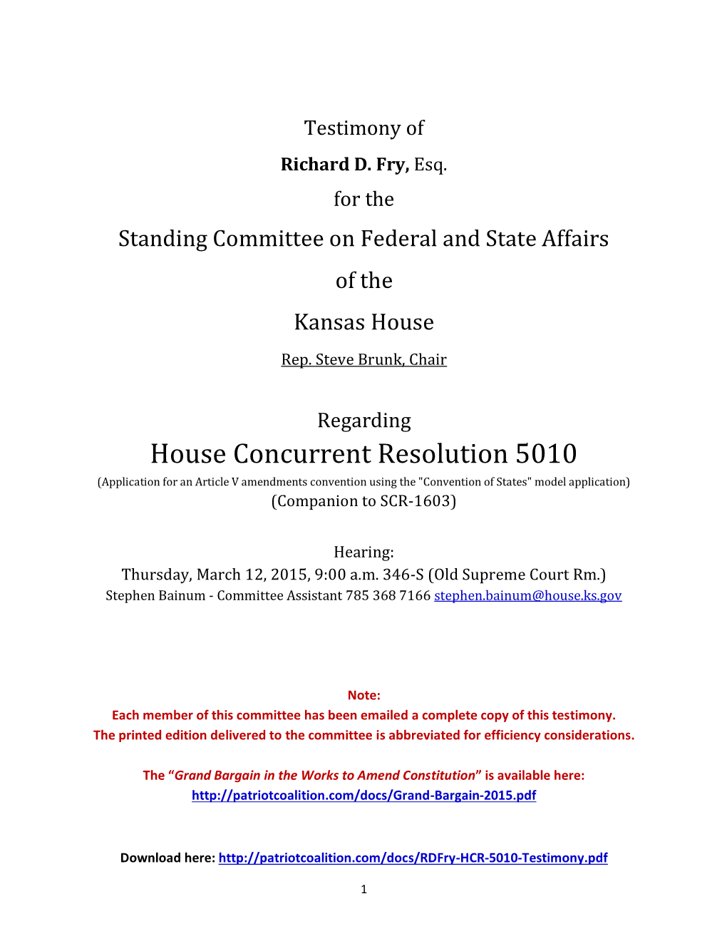 House Concurrent Resolution 5010 (Application for an Article V Amendments Convention Using the "Convention of States" Model Application) (Companion to SCR-1603)