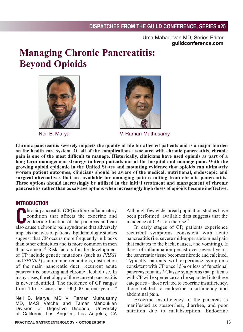 Managing Chronic Pancreatitis: Beyond Opioids