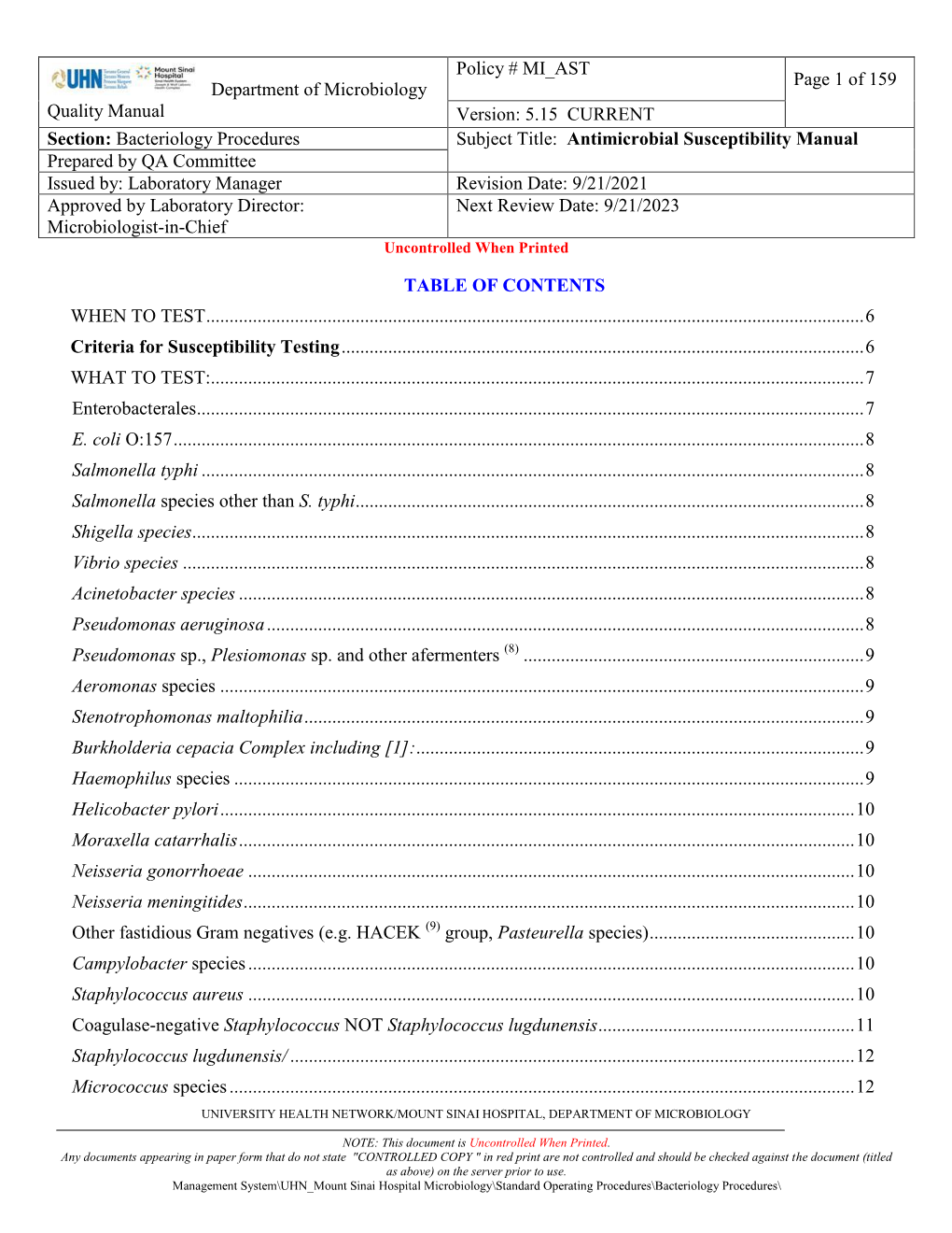 Antimicrobial Susceptibility Manual