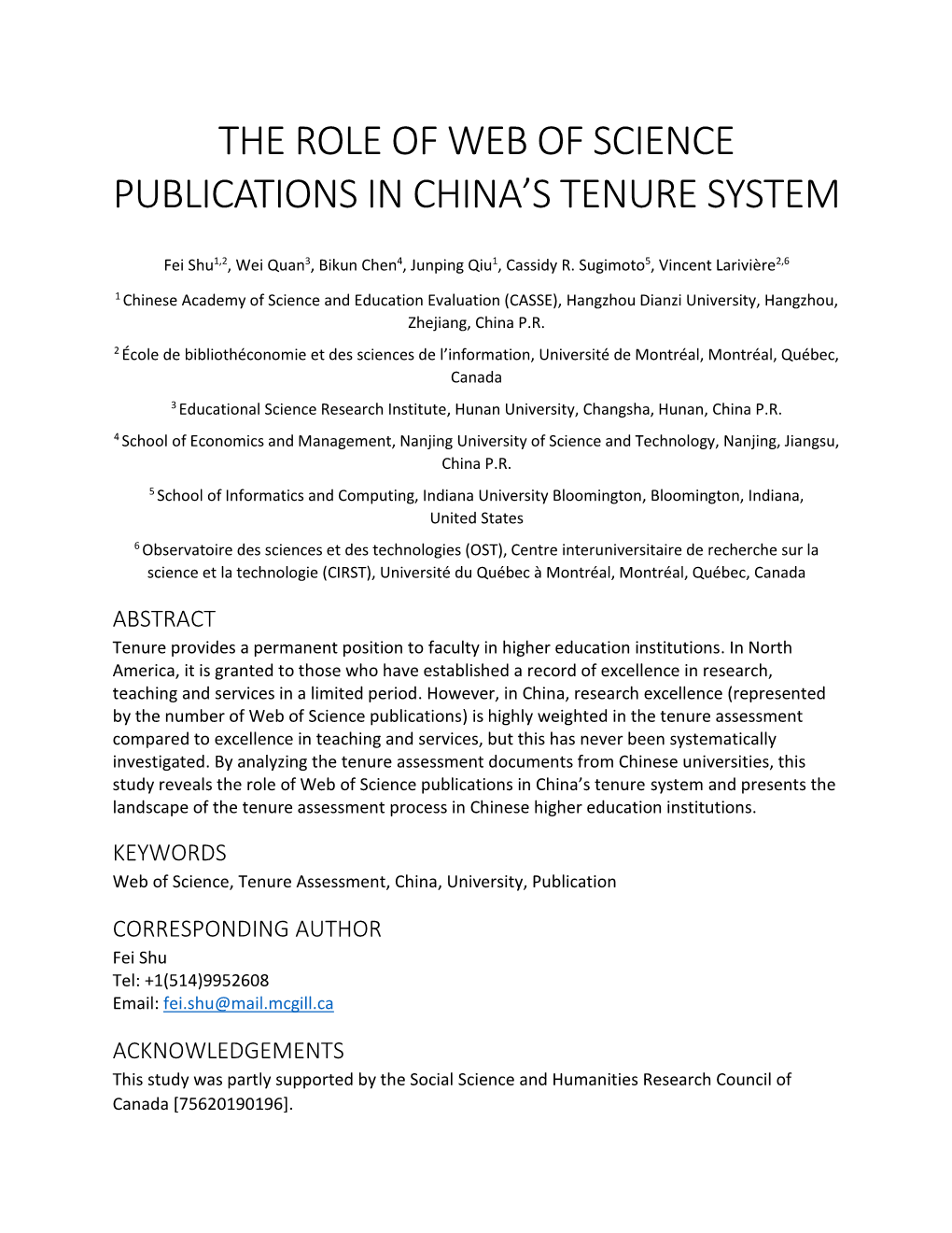 The Role of Web of Science Publications in China's