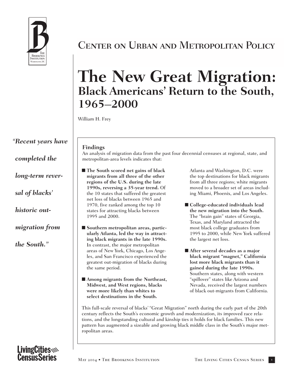 New Great Migration: Black Americans’ Return to the South, 1965–2000