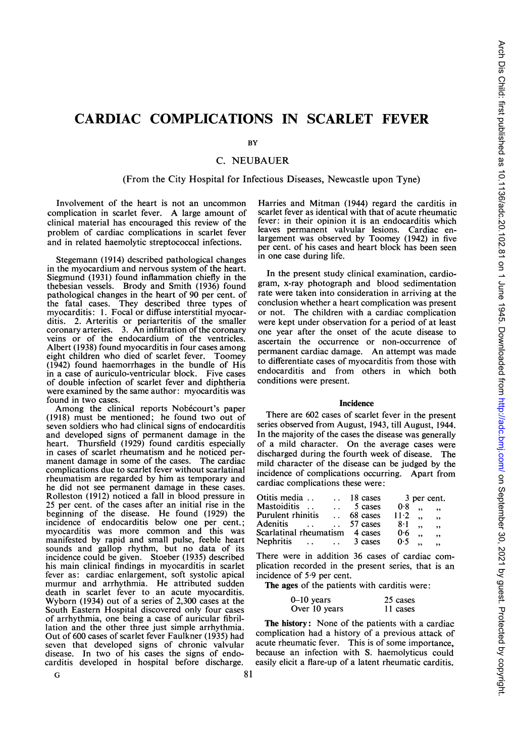 Cardiac Complications in Scarlet Fever