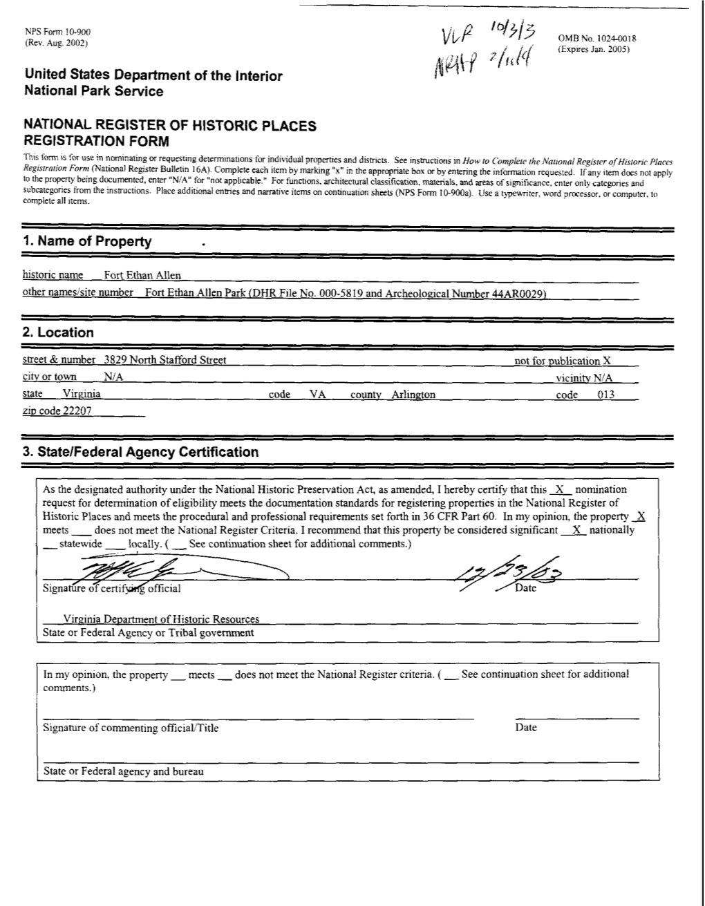 United States Department of the Interior National Park Service NATIONAL REGISTER of HISTORIC PLACES REGISTRATION FORM 1. Name Of