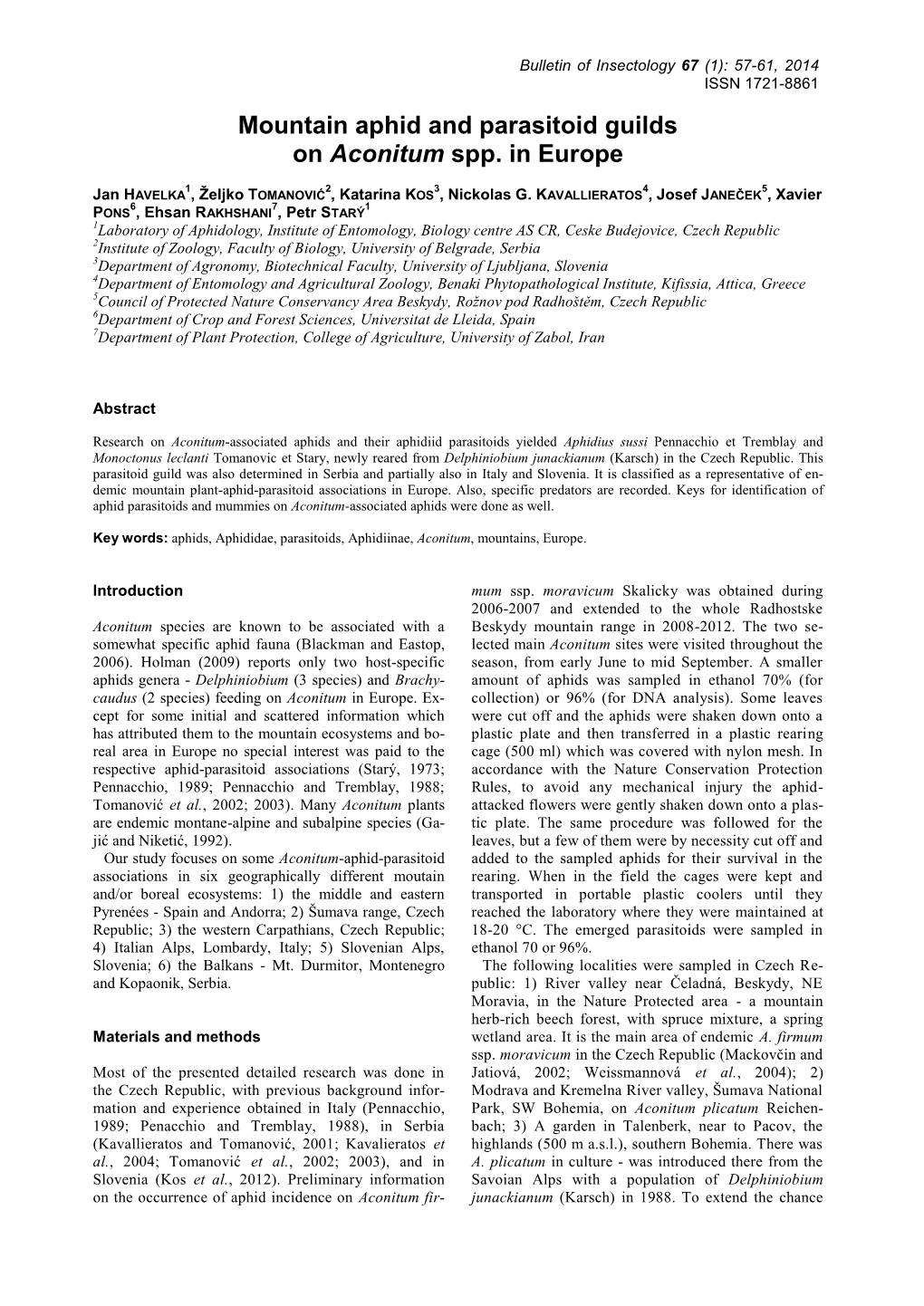 Mountain Aphid and Parasitoid Guilds on Aconitum Spp. in Europe