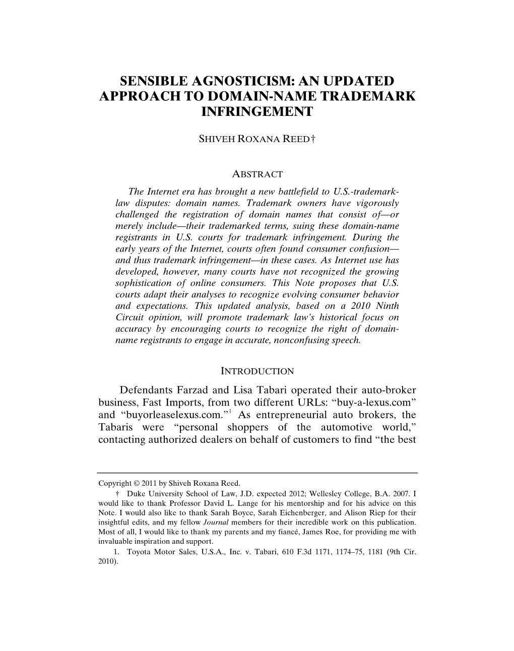 Sensible Agnosticism: an Updated Approach to Domain-Name Trademark Infringement