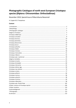 Photographic Catalogue of North West European Cricotopus Species (Diptera: Chironomidae: Orthocladiinae) November 2019, Special Issue of Macrofauna Newsmail