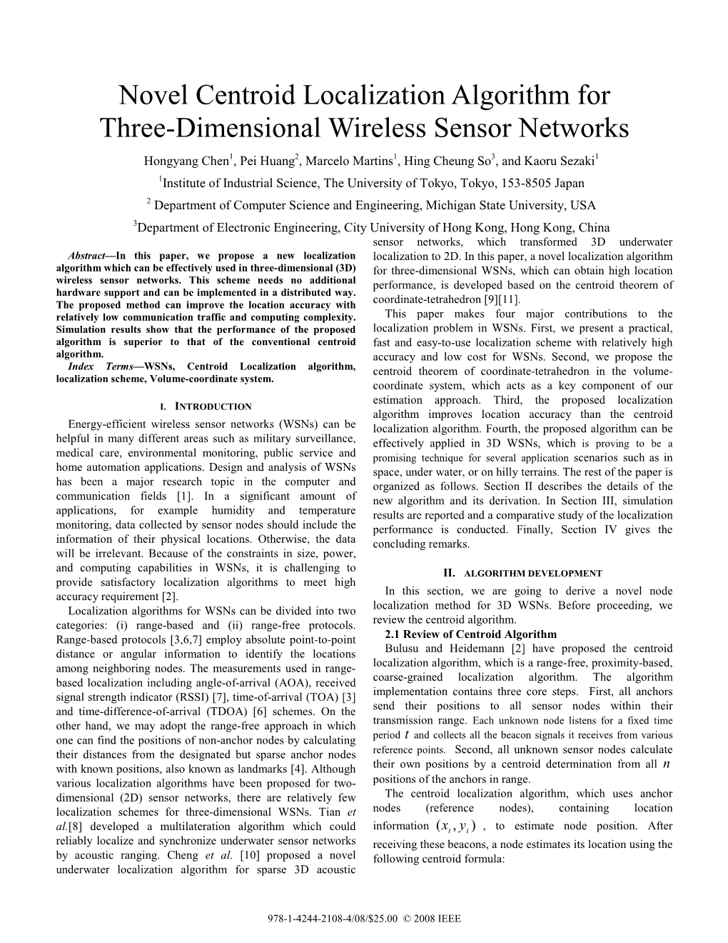 Novel Centroid Localization Algorithm for Three-Dimensional Wireless