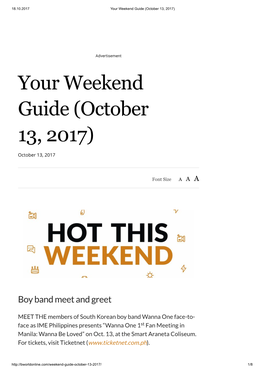 Your Weekend Guide (October 13, 2017)